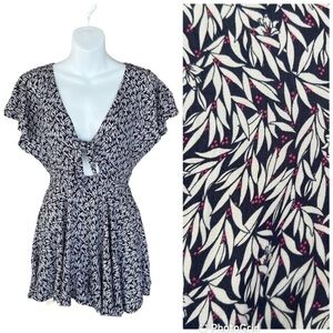 Lulu's Navy Blue and White‎ Print Dondi Romper